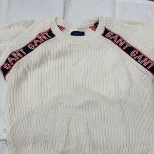 GANT Men's White Crewneck Sweater with Red Accents